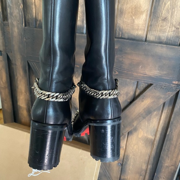 SOLD❤️Christian Louboutin Napaleona Spiked-Toe Red Knee Bl boots leather - Picture 11 of 16